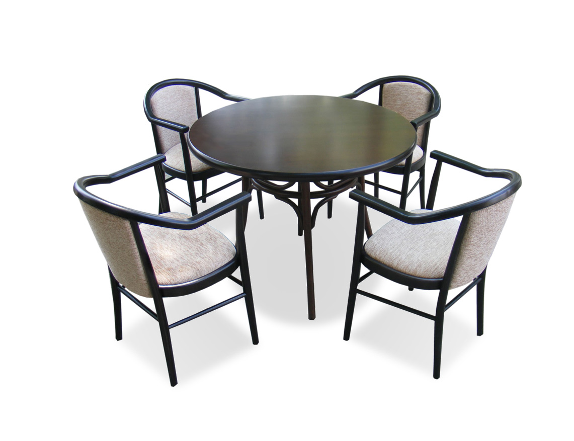 Round Table Thonet table and 4 upholstered carver chairs 